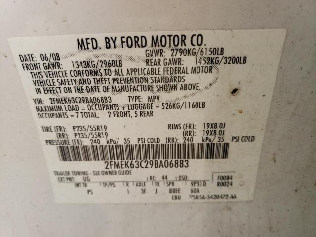 2FMEK63C29BA06883 - 2009 FORD FLEX LIMITED WHITE photo 13