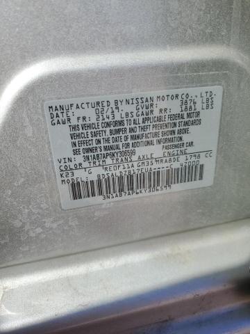 3N1AB7AP6KY306599 - 2019 NISSAN SENTRA S SILVER photo 12