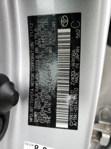 JTDKN3DU4D5566728 - 2013 TOYOTA PRIUS SILVER photo 13