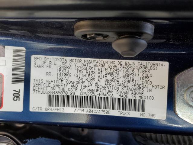 3TMJU62N48M070128 - 2008 TOYOTA TACOMA DOUBLE CAB PRERUNNER BLUE photo 13