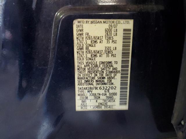 5N1AR18U78C632202 - 2008 NISSAN PATHFINDER S 蓝色 照片 13