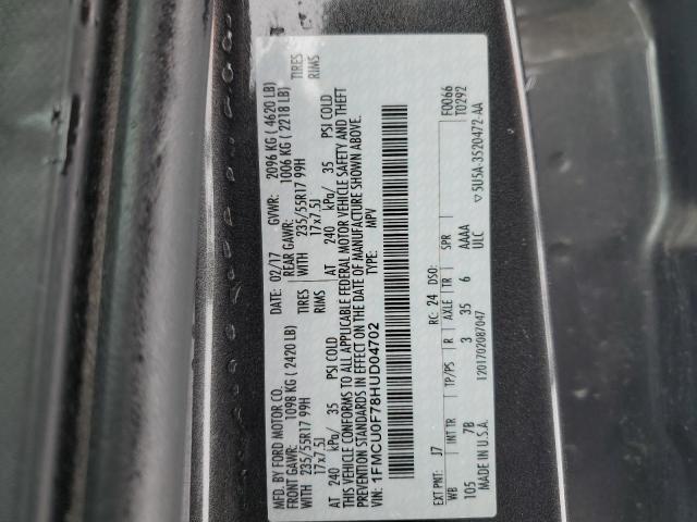 1FMCU0F78HUD04702 - 2017 FORD ESCAPE S GRAY photo 13