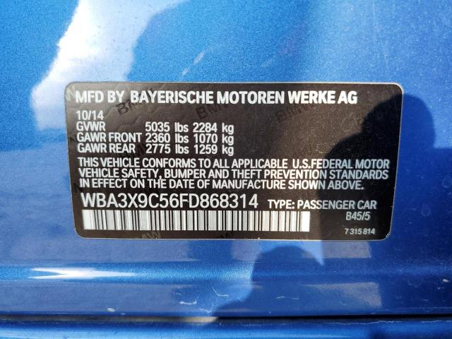 WBA3X9C56FD868314 - 2015 BMW 335 XIGT BLUE photo 12