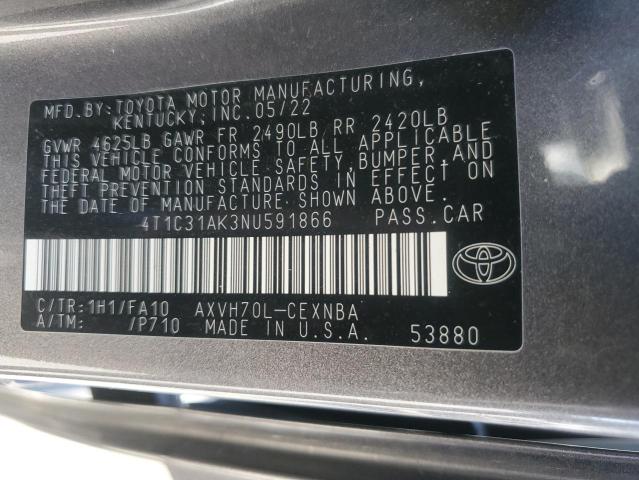 4T1C31AK3NU591866 - 2022 TOYOTA CAMRY LE CHARCOAL photo 12