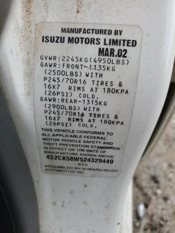 4S2CK58W524329449 - 2002 ISUZU RODEO S WHITE photo 14