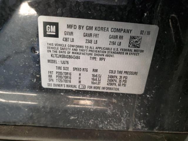 KL7CJNSB4GB643484 - 2016 CHEVROLET TRAX LS CHARCOAL photo 13