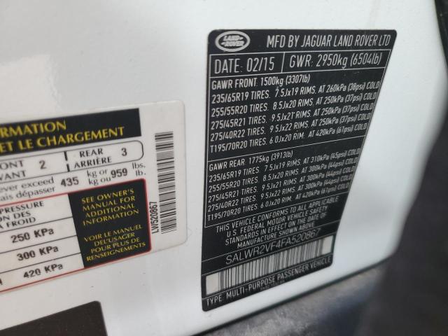 SALWR2VF4FA520867 - 2015 LAND ROVER RANGE ROVE HSE WHITE photo 12