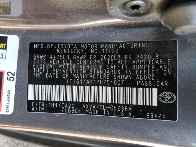 4T1G11AK1PU754007 - 2023 TOYOTA CAMRY SE NIGHT SHADE GRAY photo 12