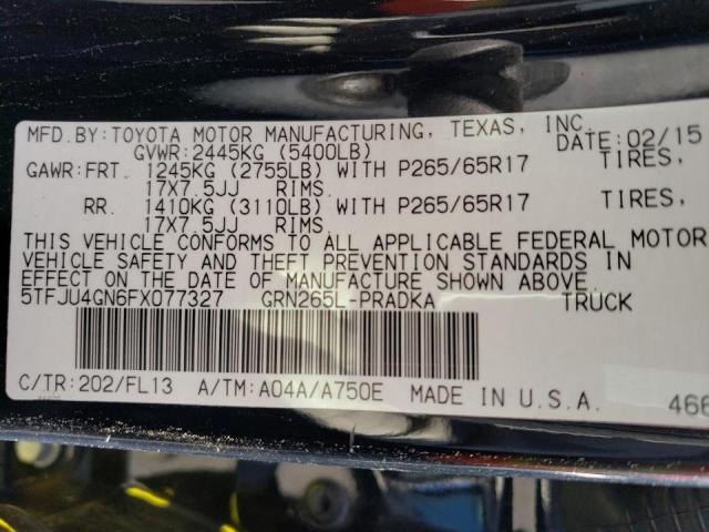 5TFJU4GN6FX077327 - 2015 TOYOTA TACOMA DOUBLE CAB PRERUNNER BLACK photo 13