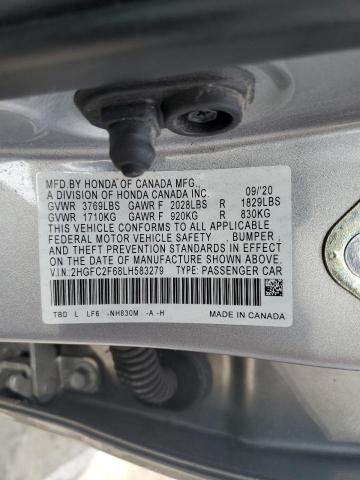 2HGFC2F68LH583279 - 2020 HONDA CIVIC LX SILVER photo 12