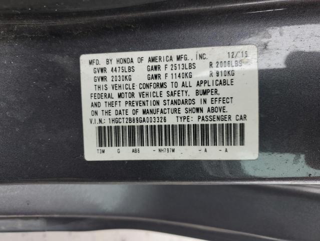 1HGCT2B89GA003326 - 2016 HONDA ACCORD EXL CHARCOAL photo 12