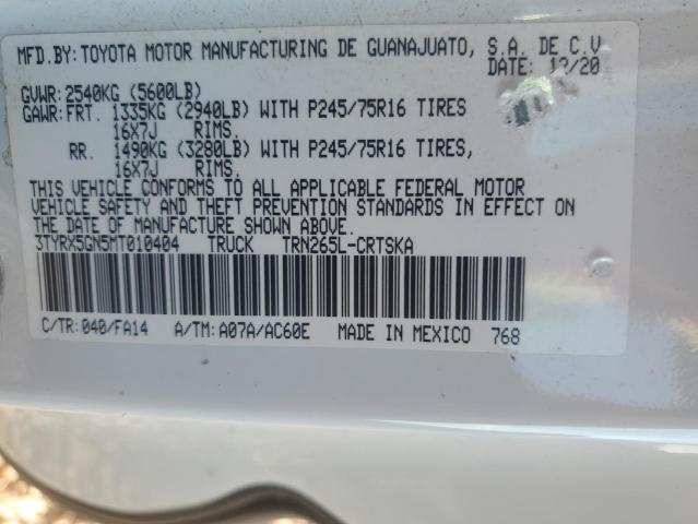 3TYRX5GN5MT010404 - 2021 TOYOTA TACOMA ACCESS CAB თეთრი ფოტო 12