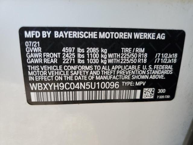 WBXYH9C04N5U10096 - 2022 BMW X2 SDRIVE28I WHITE photo 13