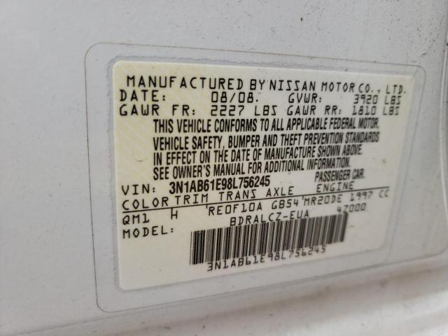 3N1AB61E98L756245 - 2008 NISSAN SENTRA 2.0 WHITE photo 12