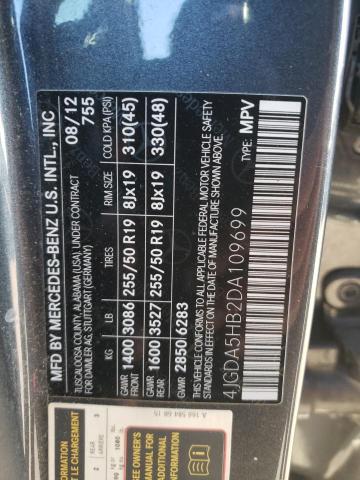 4JGDA5HB2DA109699 - 2013 MERCEDES-BENZ ML 350 4MATIC CHARCOAL photo 12