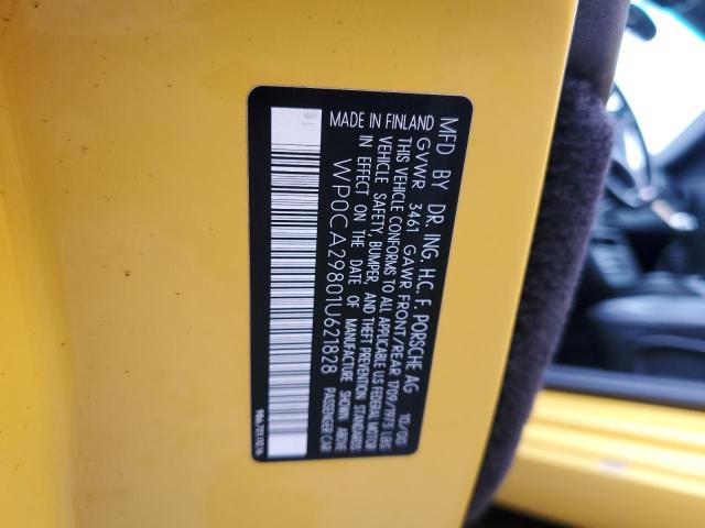 WP0CA29801U621828 - 2001 PORSCHE BOXSTER YELLOW photo 12