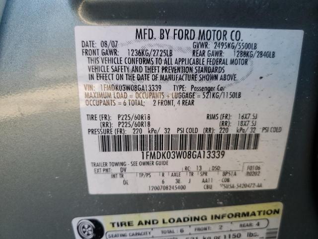 1FMDK03W08GA13339 - 2008 FORD TAURUS X LIMITED GREEN photo 12