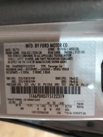 1FA6P0HD7F5122319 - 2015 FORD FUSION SE SILVER photo 12