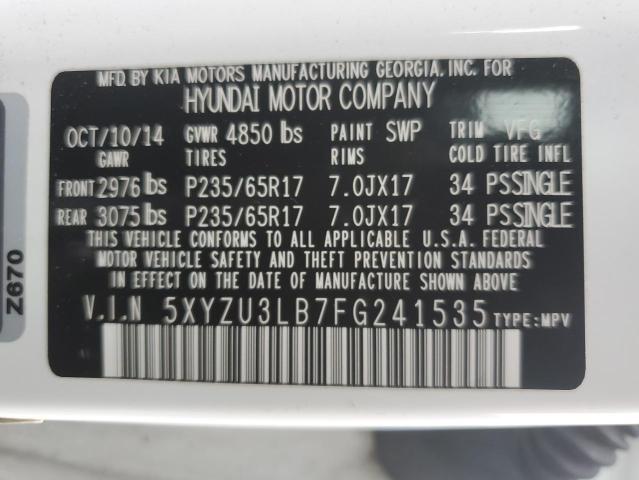 5XYZU3LB7FG241535 - 2015 HYUNDAI SANTA FE S WHITE photo 12