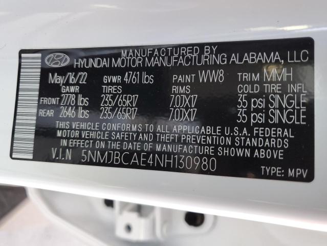 5NMJBCAE4NH130980 - 2022 HYUNDAI TUCSON SEL WHITE photo 13