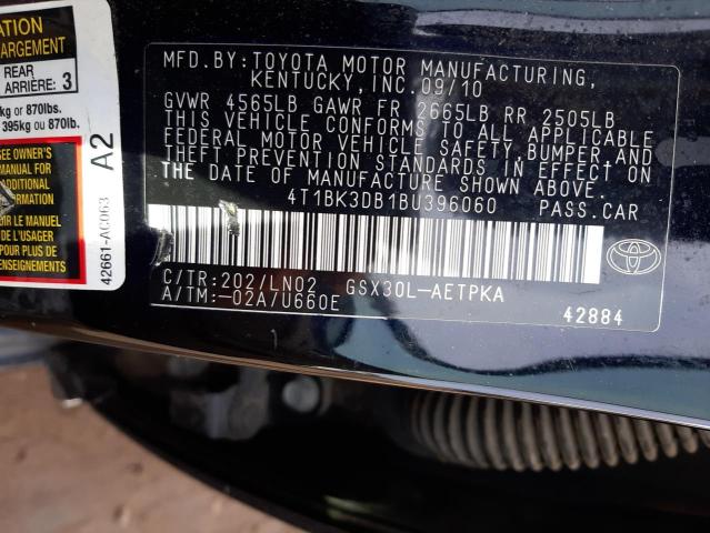 4T1BK3DB1BU396060 - 2011 TOYOTA AVALON BASE BLACK photo 12