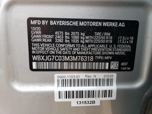 WBXJG7C03M3M76318 - 2021 BMW X1 SDRIVE28I SILVER photo 13