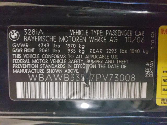 WBAWB33527PV73008 - 2007 BMW 328 I BLACK photo 12