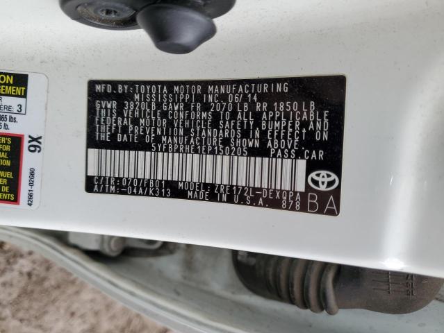 5YFBPRHE1EP150205 - 2014 TOYOTA COROLLA ECO WHITE photo 12