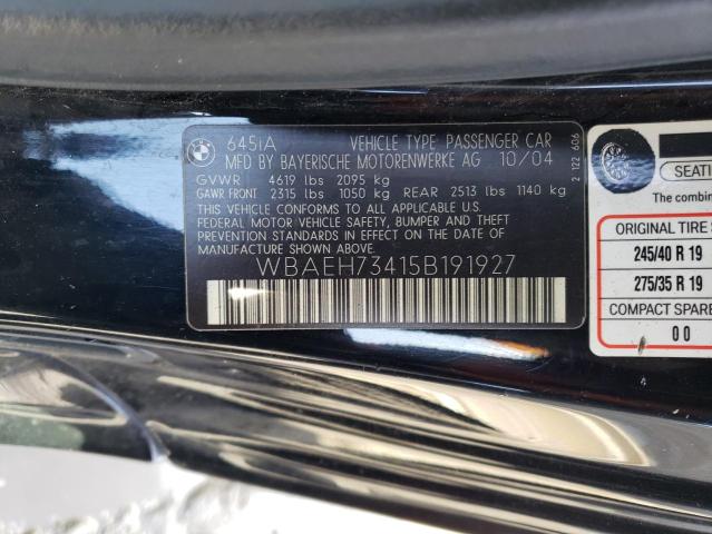 WBAEH73415B191927 - 2005 BMW 645 CI AUTOMATIC 黑色 照片 12