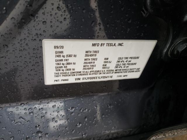 5YJYGDEE1LF054116 - 2020 TESLA MODEL Y GRAY photo 12