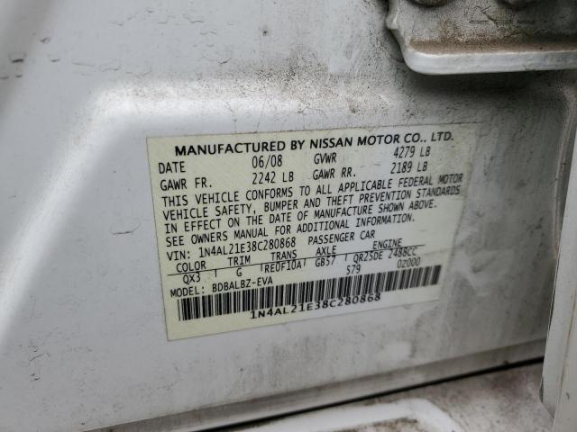 1N4AL21E38C280868 - 2008 NISSAN ALTIMA 2.5 WHITE photo 13