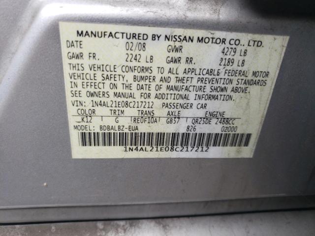 1N4AL21E08C217212 - 2008 NISSAN ALTIMA 2.5 SILVER photo 13