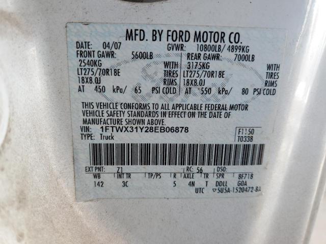 1FTWX31Y28EB06878 - 2008 FORD F350 SRW SUPER DUTY WHITE photo 12