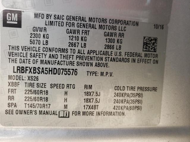 LRBFXBSA5HD075576 - 2017 BUICK ENVISION ESSENCE SILVER photo 12