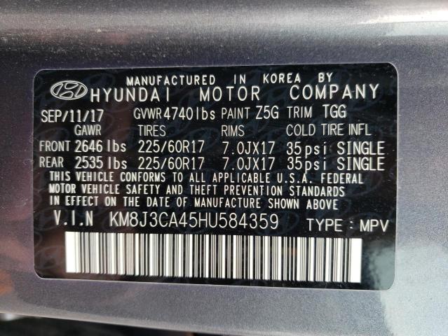 KM8J3CA45HU584359 - 2017 HYUNDAI TUCSON LIMITED BLUE photo 14