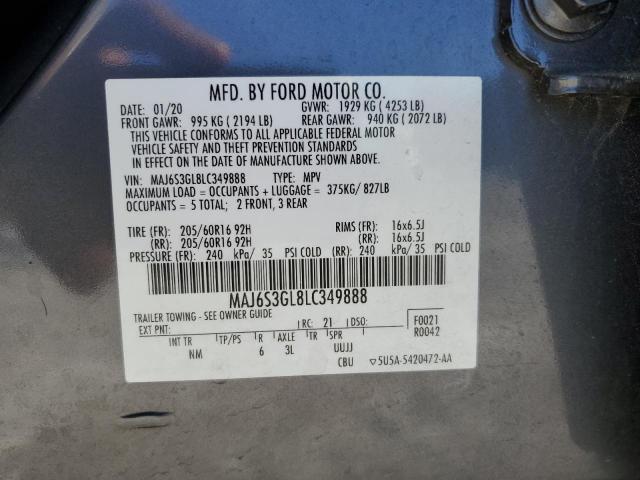 MAJ6S3GL8LC349888 - 2020 FORD ECOSPORT SE ნაცრისფერი ფოტო 12