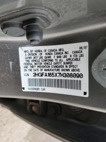 2HGFA165X7H308090 - 2007 HONDA CIVIC LX GRAY photo 12