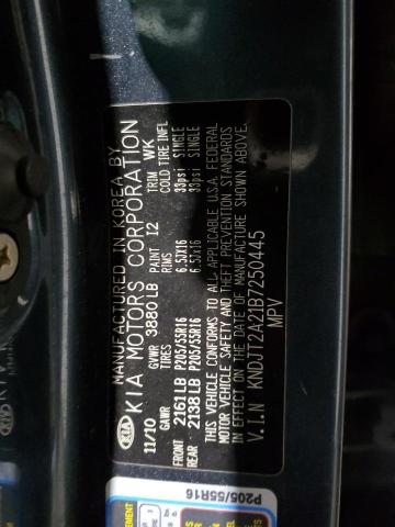 KNDJT2A21B7250445 - 2011 KIA SOUL + BLUE photo 12