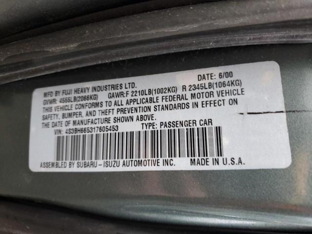 4S3BH665317605453 - 2001 SUBARU LEGACY OUTBACK GREEN photo 12