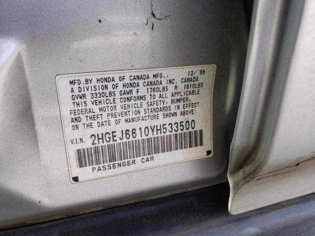 2HGEJ6610YH533500 - 2000 HONDA CIVIC BASE SILVER photo 12