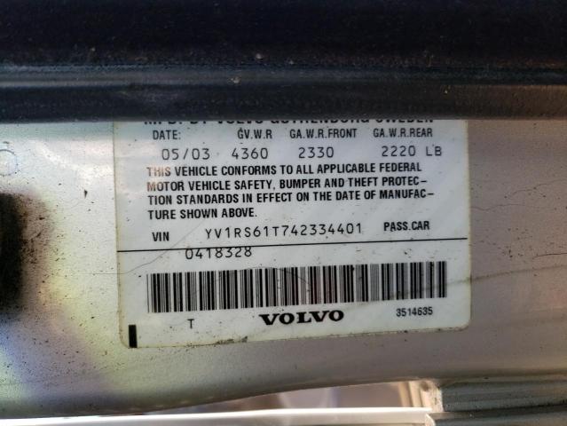 YV1RS61T742334401 - 2004 VOLVO S60 SILVER photo 12