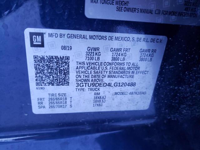 3GTU9DED4LG120488 - 2020 GMC SIERRA K1500 SLT BLUE photo 12