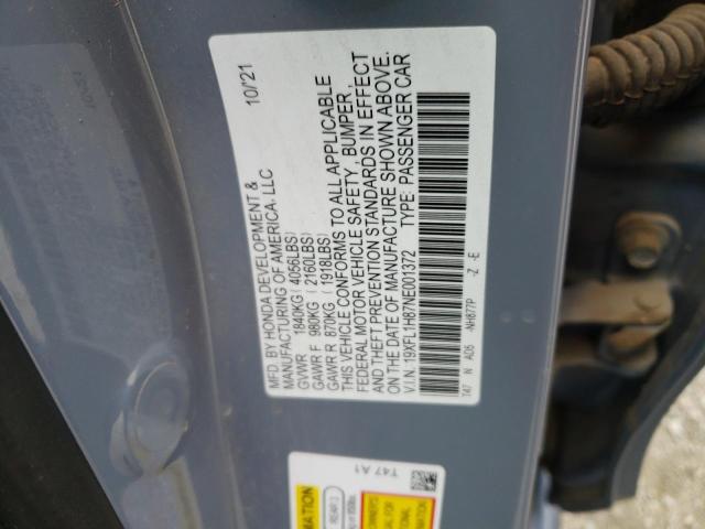 19XFL1H87NE001372 - 2022 HONDA CIVIC SPORT TOURING GRAY photo 13