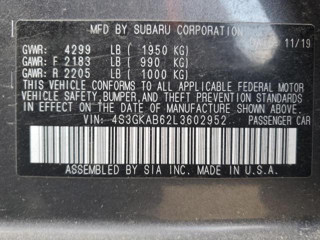 4S3GKAB62L3602952 - 2020 SUBARU IMPREZA GRAY photo 13