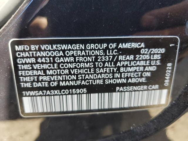 1VWSA7A3XLC015905 - 2020 VOLKSWAGEN PASSAT SE BLACK photo 12