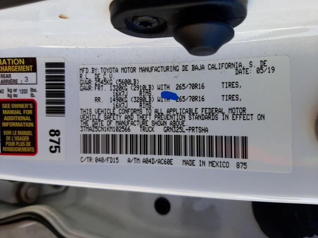 3TMAZ5CN1KM102566 - 2019 TOYOTA TACOMA DOUBLE CAB 白色 照片 12