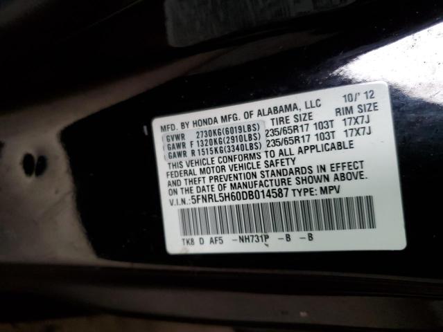 5FNRL5H60DB014587 - 2013 HONDA ODYSSEY EXL BLACK photo 13