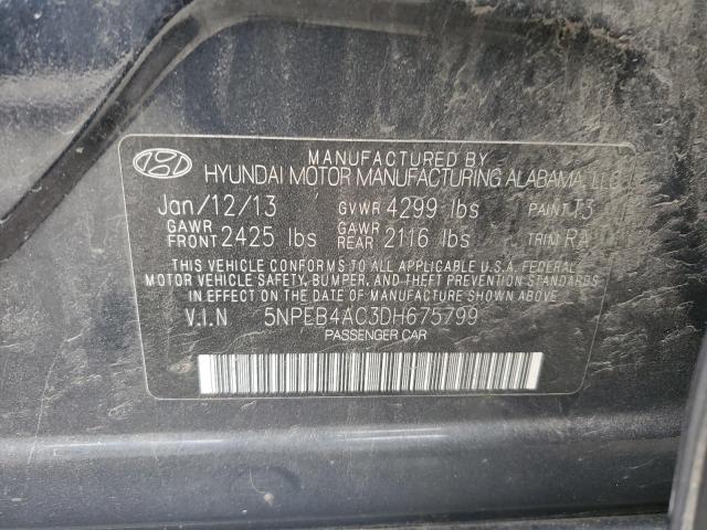 5NPEB4AC3DH675799 - 2013 HYUNDAI SONATA GLS BLUE photo 12