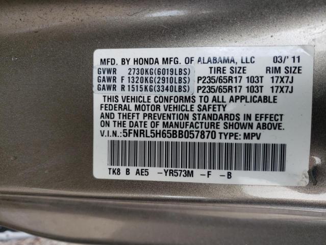 5FNRL5H65BB057870 - 2011 HONDA ODYSSEY EX TAN photo 13