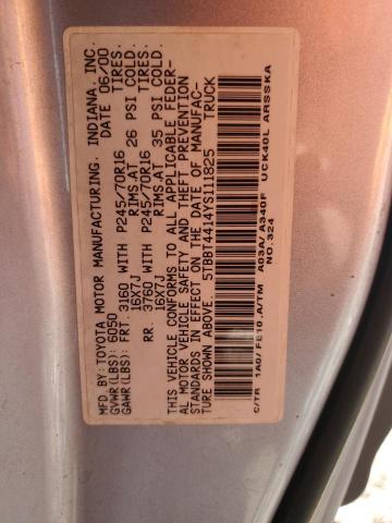 5TBBT4414YS111825 - 2000 TOYOTA TUNDRA ACCESS CAB 银色 照片 12